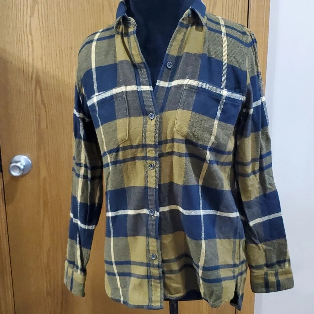 Madewell yellow black plaid flannel shirt euc